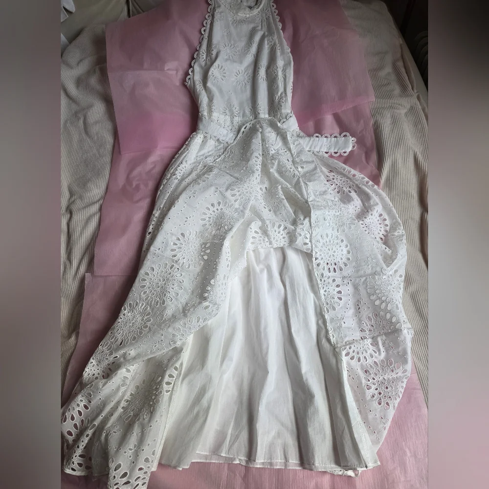 ZARA Openwork Embroidered Midi Dress ZW COLLECTION oyster white Nwt - Picture 10 of 16
